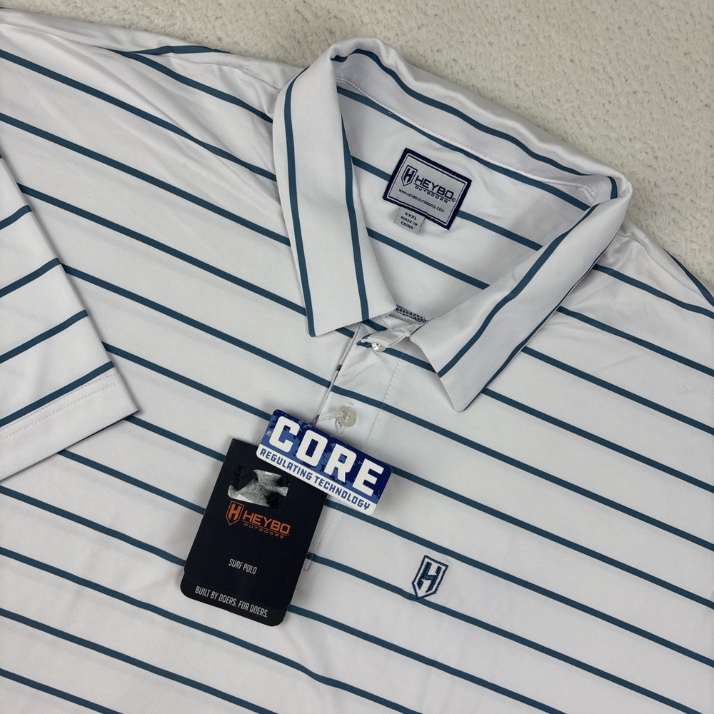 NEW HEYBO‎ Mens Performance Polo Shirt 3XL White Stripe Lightweight Stretch Golf